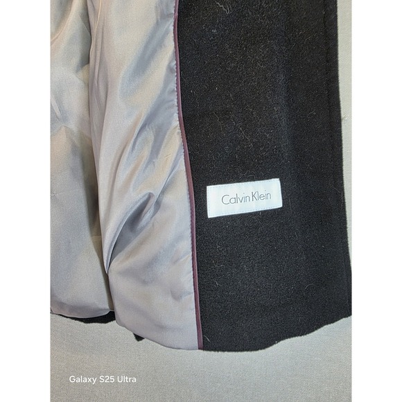 Calvin Klein Womens‎ 10 Luxury Wool Cashmere Silk Blend Pea Coat Black - Picture 7 of 7